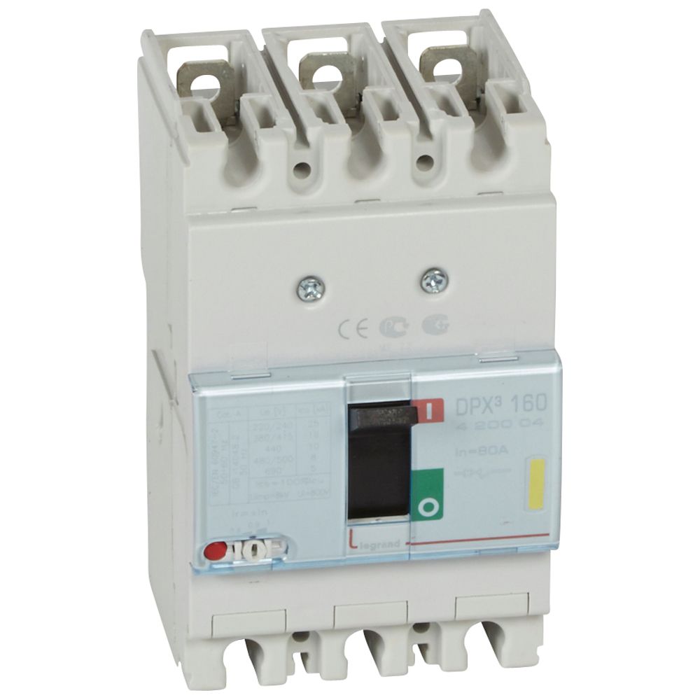 DPX3: kompakt prekidac 160A, 3P, F, FC, In=80A, Un=380/415V (Icu=16kA, Ics=100%Icu), termomagnetna zastitna jedinica (In=80A, Ir=0.8-1In, Im=10In)