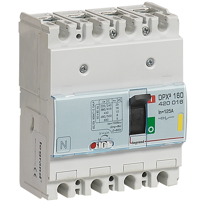 DPX3: kompakt prekidac 160A, 4P, F, FC, In=125A, Un=380/415V (Icu=16kA, Ics=100%Icu), termomagnetna zastitna jedinica (In=125A, Ir=0.8-1In, Im=10In)