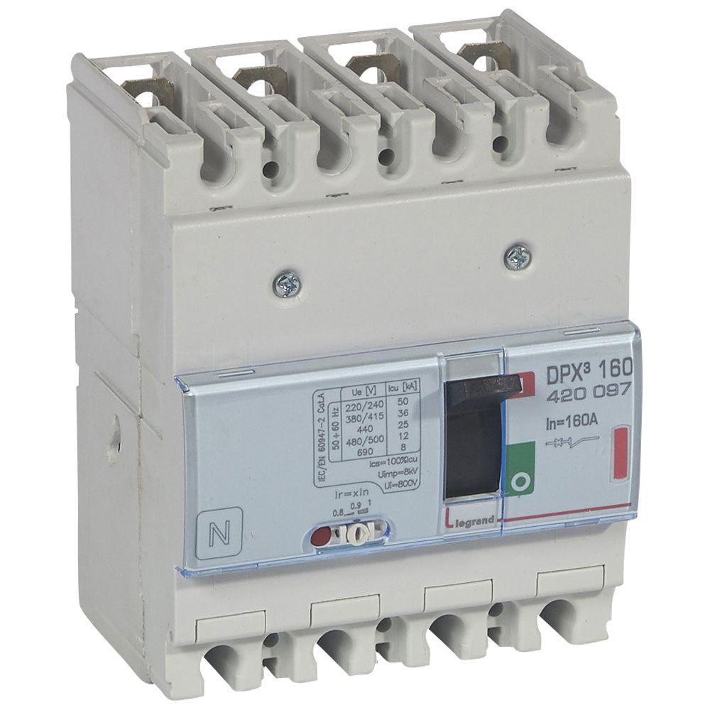 DPX3: kompakt prekidac 160A, 4P, F, FC, In=160A, Un=380/415V (Icu=36kA, Ics=100%Icu), termomagnetna zastitna jedinica (In=160A, Ir=0.8-1In, Im=10In)