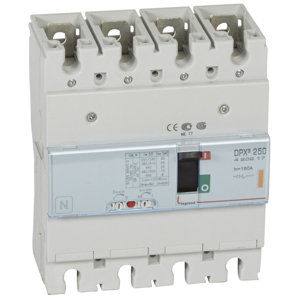 DPX3: kompakt prekidac 250A, 4P, F, FC, In=160A, Un=380/415V (Icu=25kA, Ics=100%Icu), termomagnetna zastitna jedinica (In=100A, Ir=0.8-1In, Im=5-10In)