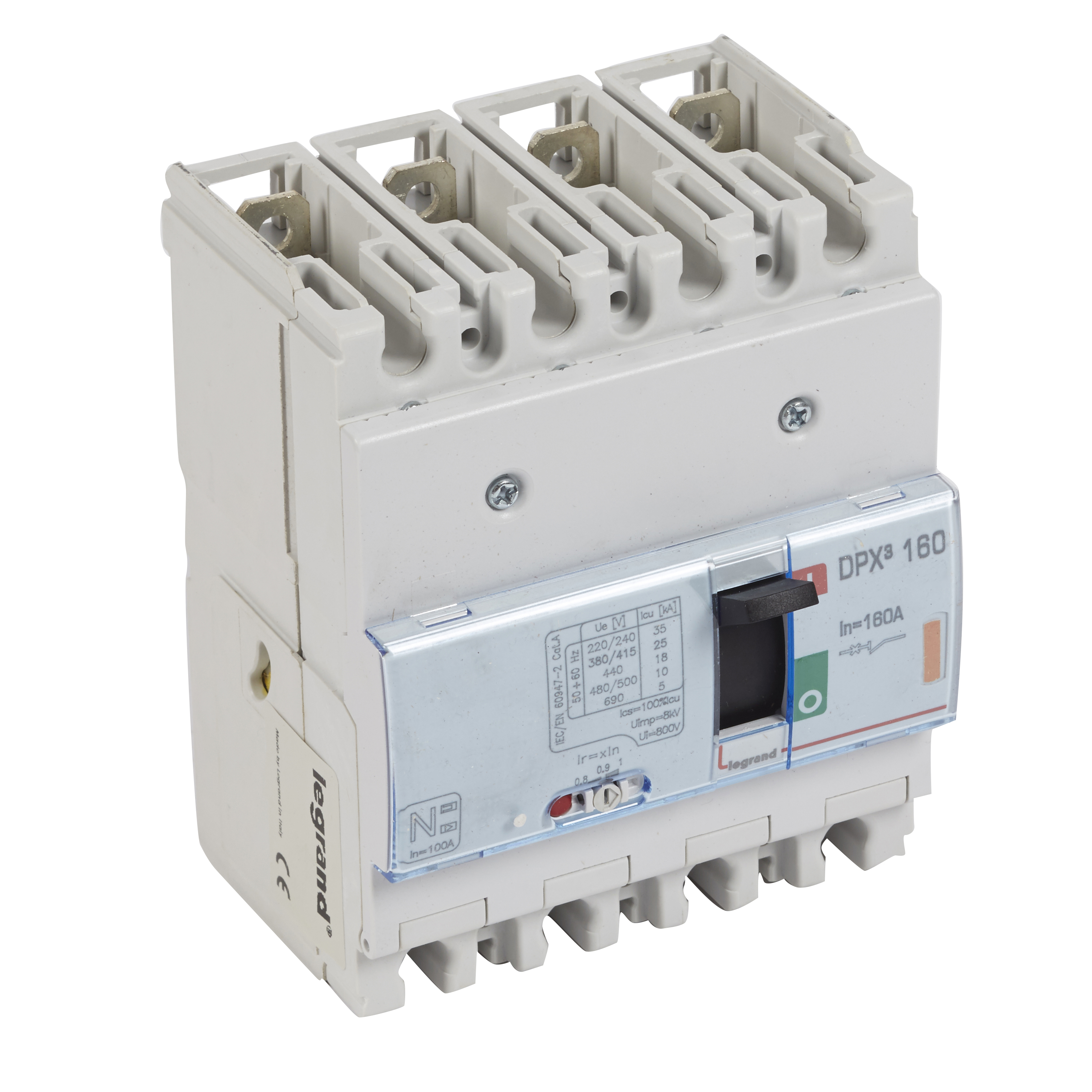 DPX3: kompakt prekidac 160A, 3P+N, F, FC, In=125A, Un=380/415V (Icu=16kA, Ics=100%Icu), termomagnetna zastitna jedinica (In=125A, Ir=0.8-1In, Im=10In)