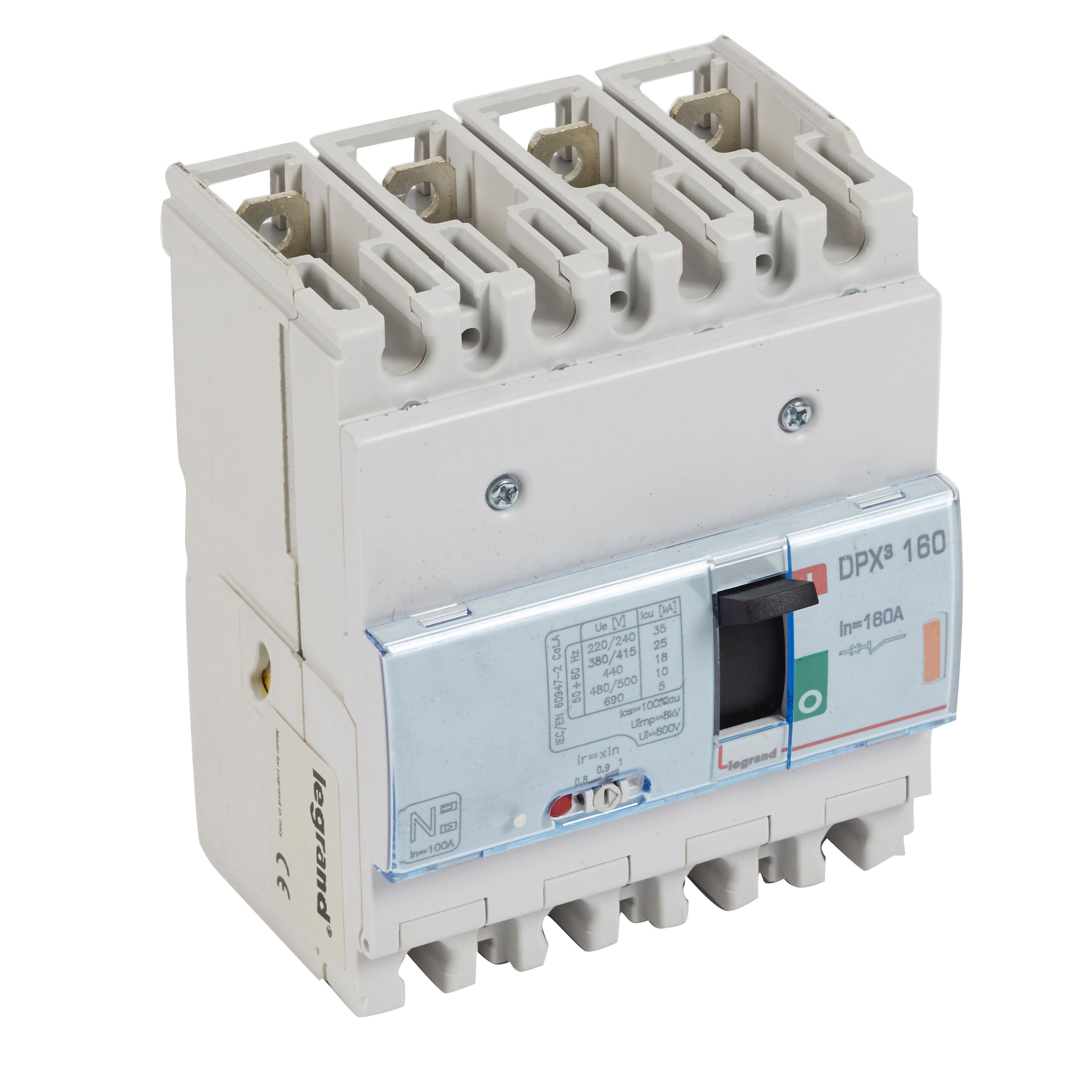 DPX3: kompakt prekidac 160A, 3P+N, F, FC, In=160A, Un=380/415V (Icu=50kA, Ics=100%Icu), termomagnetna zastitna jedinica (In=160A, Ir=0.8-1In, Im=10In)