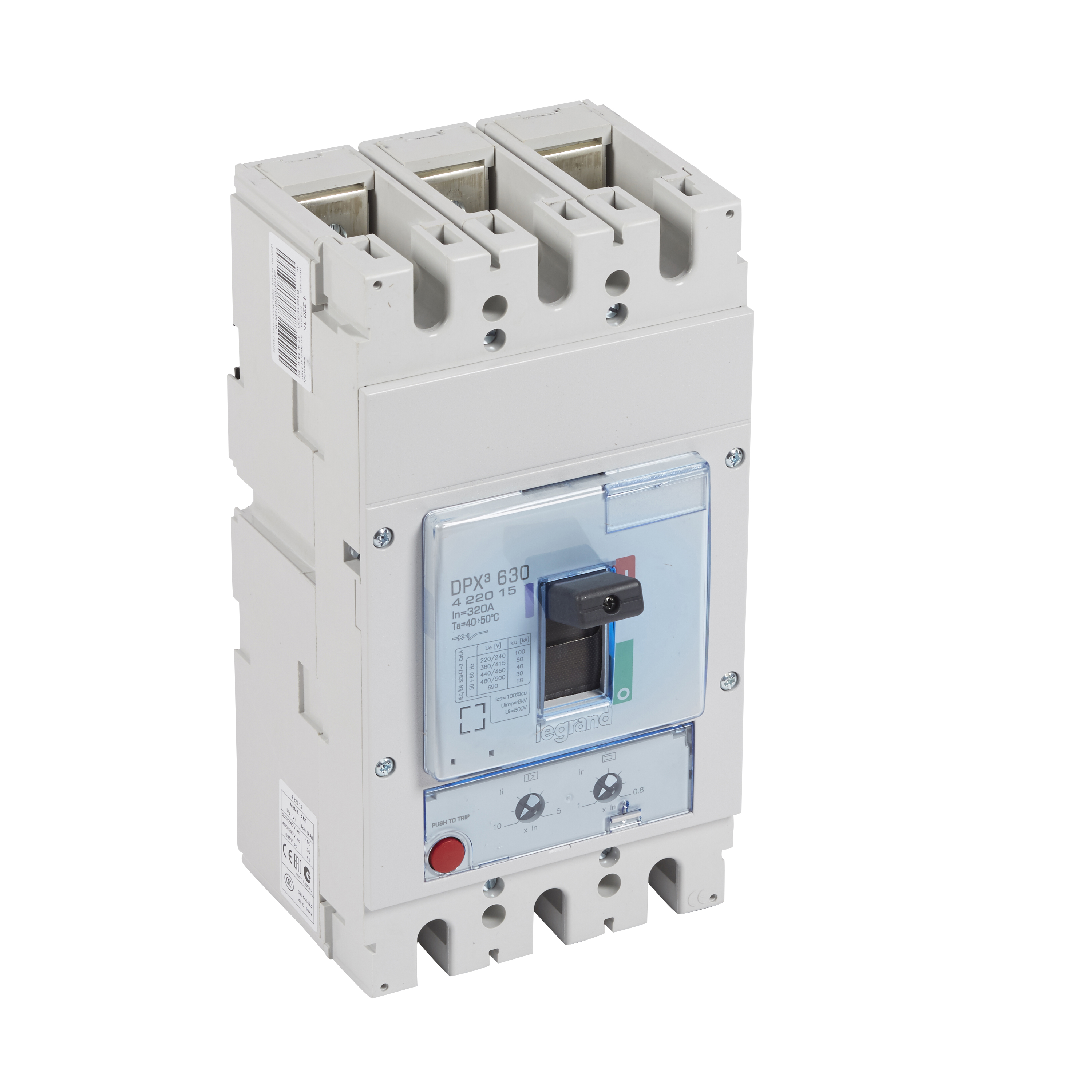 DPX3: kompakt prekidac 630A, 3P, F, FC, In=320A, Un=380/415V (Icu=50kA, Ics=100%Icu), termomagnetna zastitna jedinica (In=320A, Ir=0.8-1In, Im=5...10In)