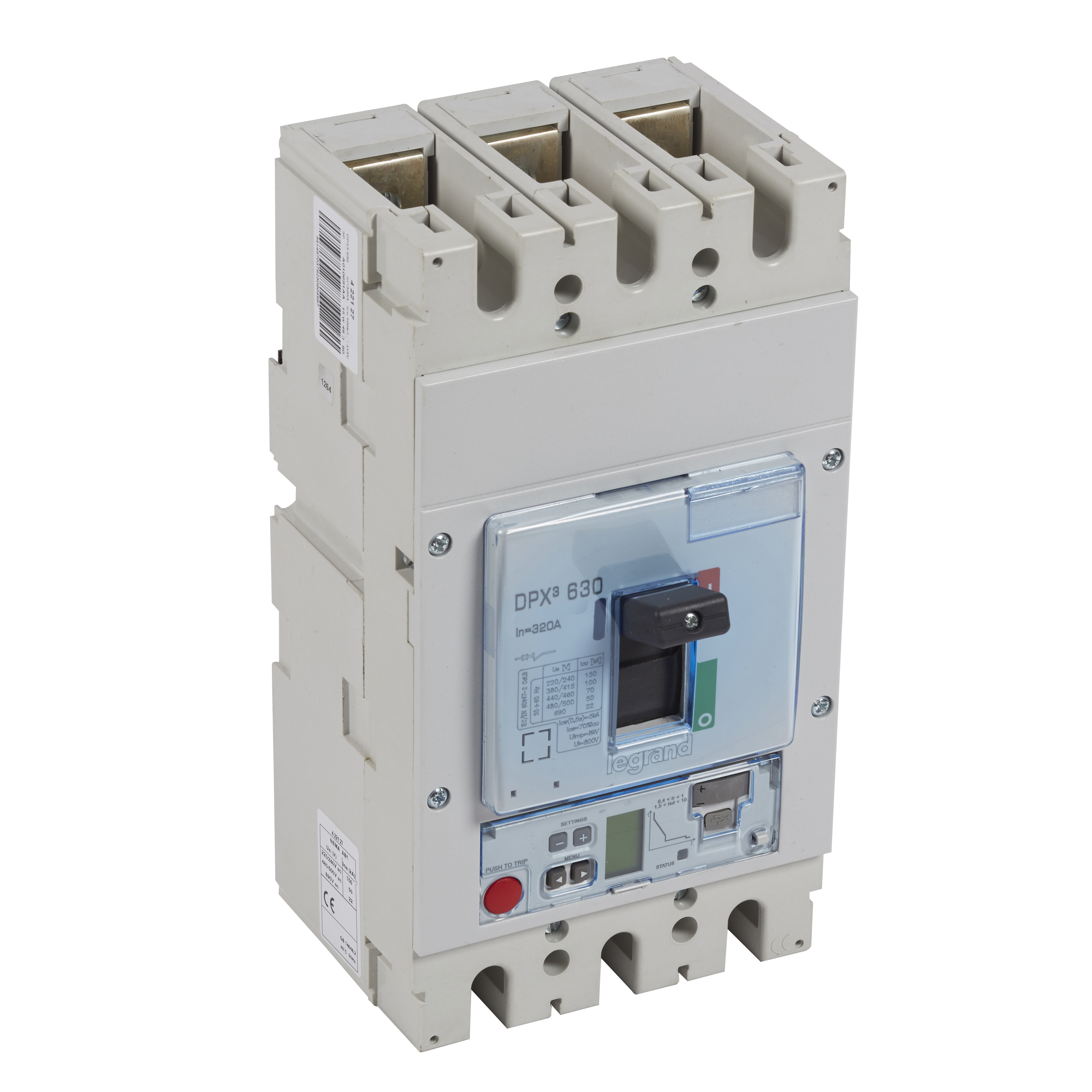 DPX3: kompakt prekidac 630A, 3P, F, FC, In=320A, Un=380/415V (Icu=36kA, Ics=100%Icu), elektronska zastitna jedinica tip S2 (In=320A, Ir=0.4-1In, Isd=1.5...10In, Tr=3…15s, Tsd=0…0.5s, LCD, sa merenjima)