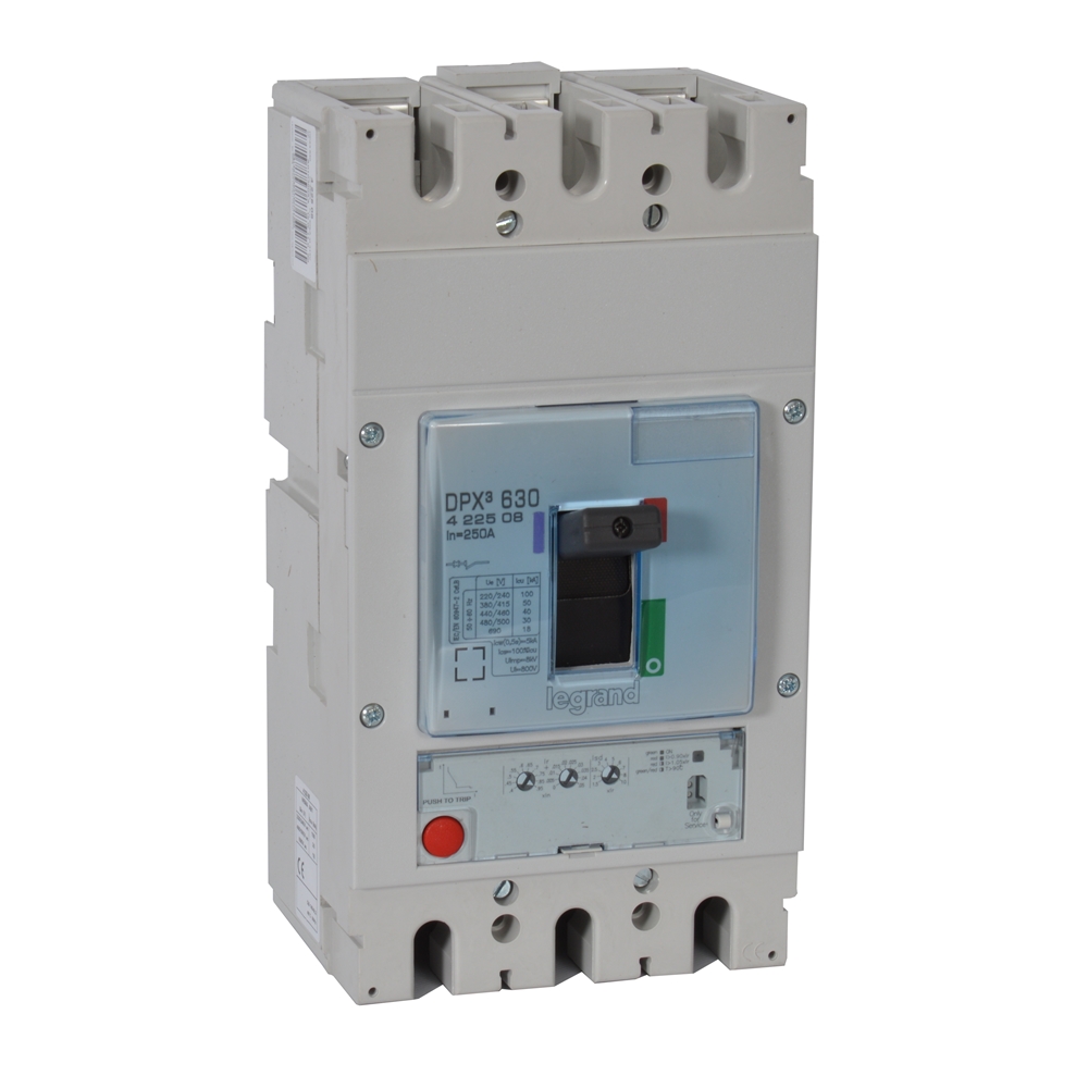 DPX3 630: kompakt prekidac, 3P, F, FC, In=250A, Un=380/415V (Icu=50kA, Ics=100%Icu), elektronska zastitna jedinica S1 (In=250A, Ir=0.4-1In, Isd=1.5...10In)