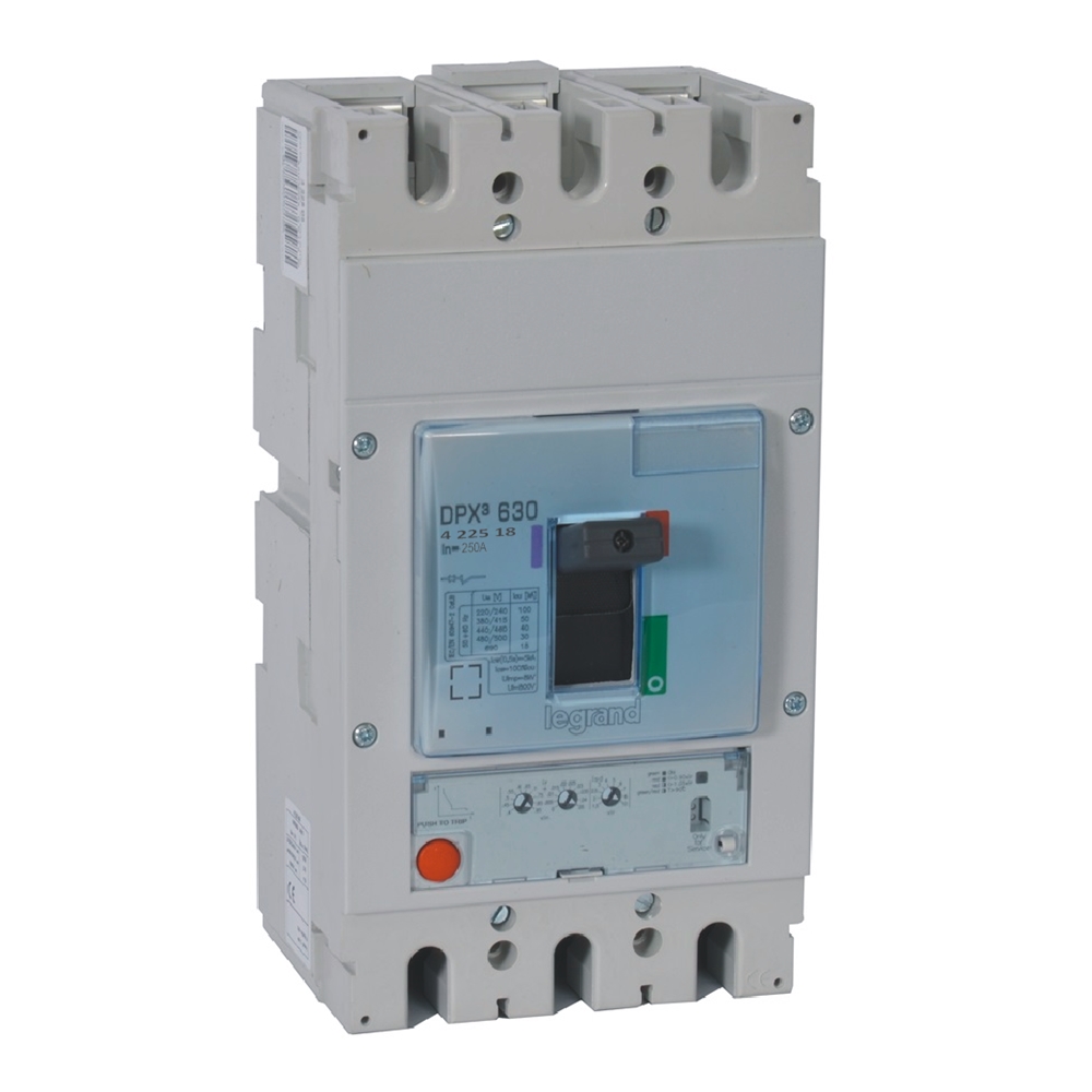 DPX3 630: kompakt prekidac, 3P, F, FC, In=250A, Un=380/415V (Icu=70kA, Ics=100%Icu), elektronska zastitna jedinica S1 (In=250A, Ir=0.4-1In, Isd=1.5...10In)