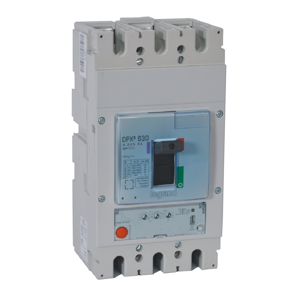 DPX3 630: kompakt prekidac, 3P, F, FC, In=500A, Un=380/415V (Icu=100kA, Ics=100%Icu), elektronska zastitna jedinica S1 (In=500A, Ir=0.4-1In, Isd=1.5...10In)