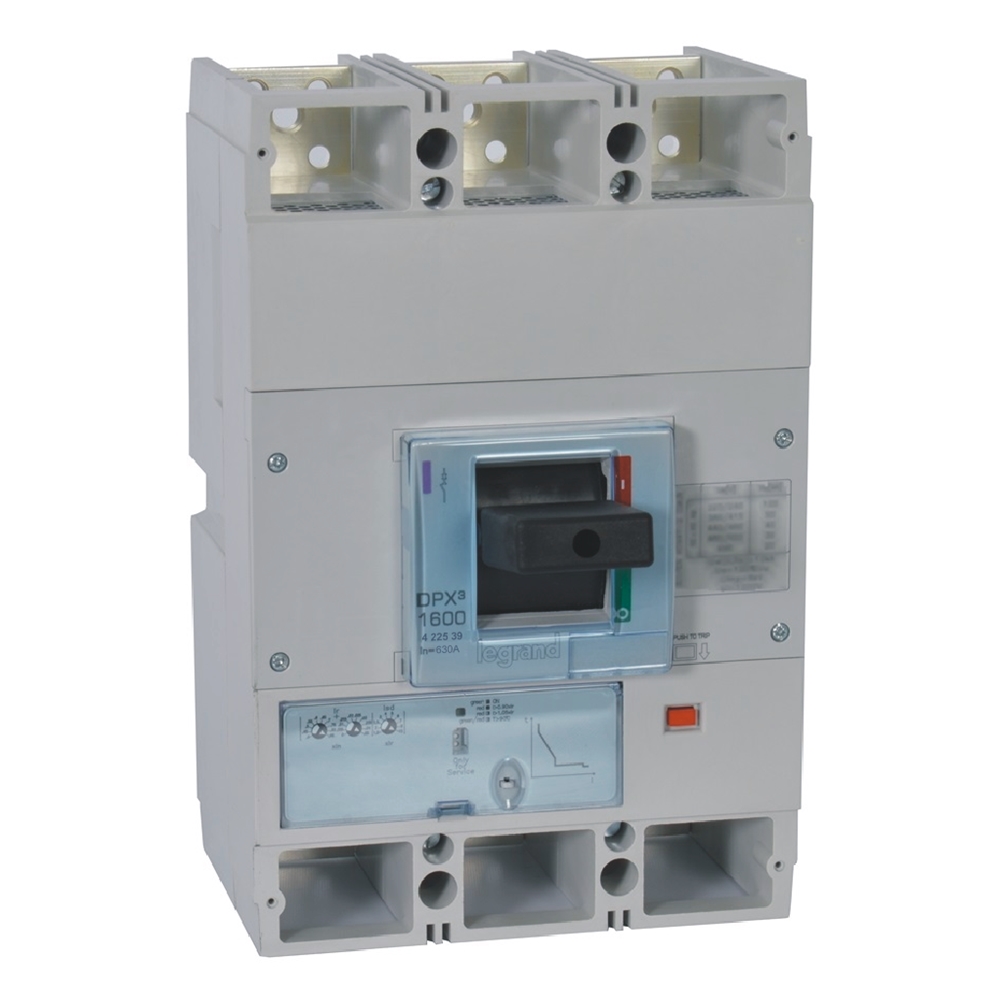 DPX3 1600: kompakt prekidac, 3P, F, FC, In=630A, Un=380/415V (Icu=36kA, Ics=100%Icu), elektronska zastitna jedinica S1 (In=630A, Ir=0.4-1In, Isd=1.5...10In)