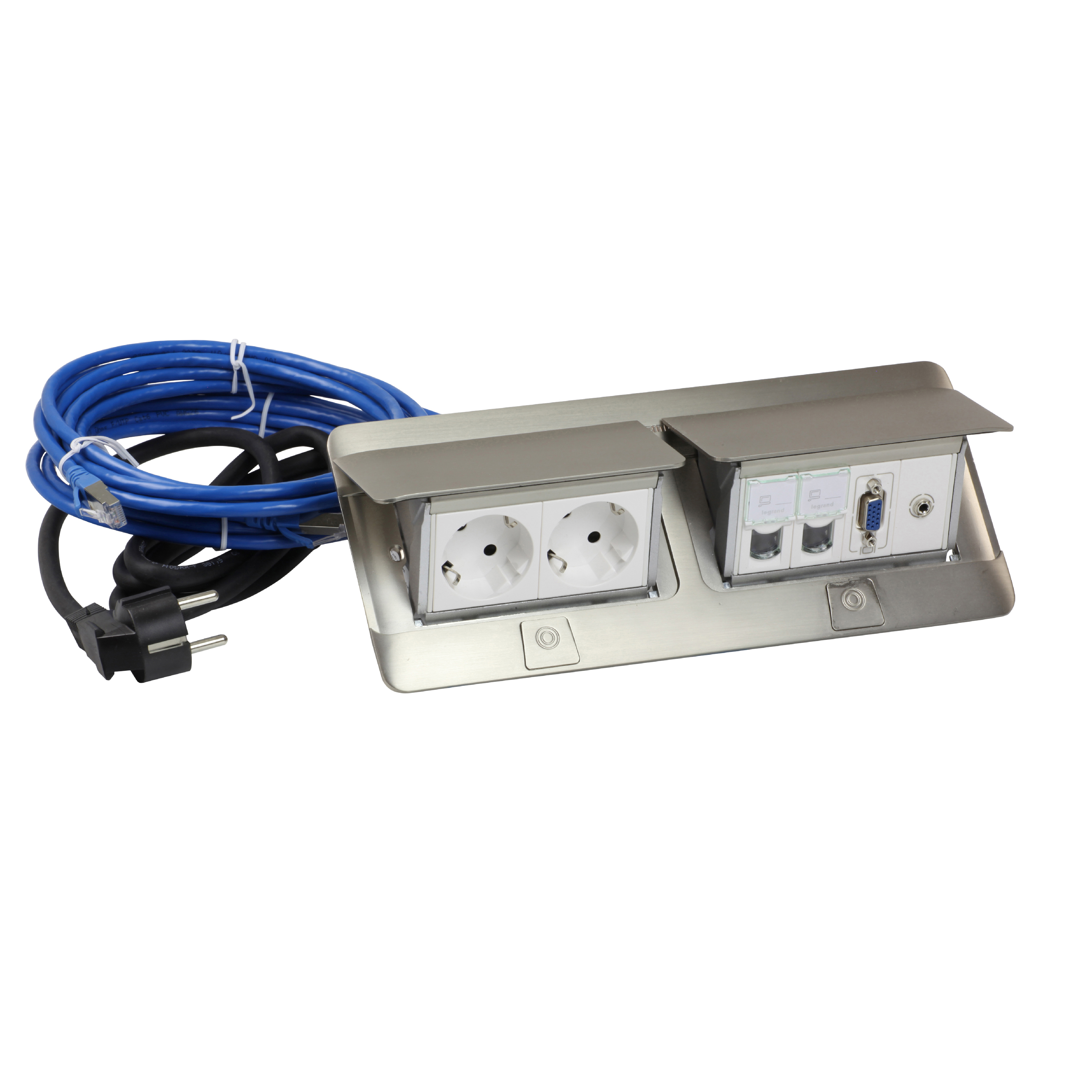 POPUP INOX 1PC SCH+2RJ+VGA+JCK