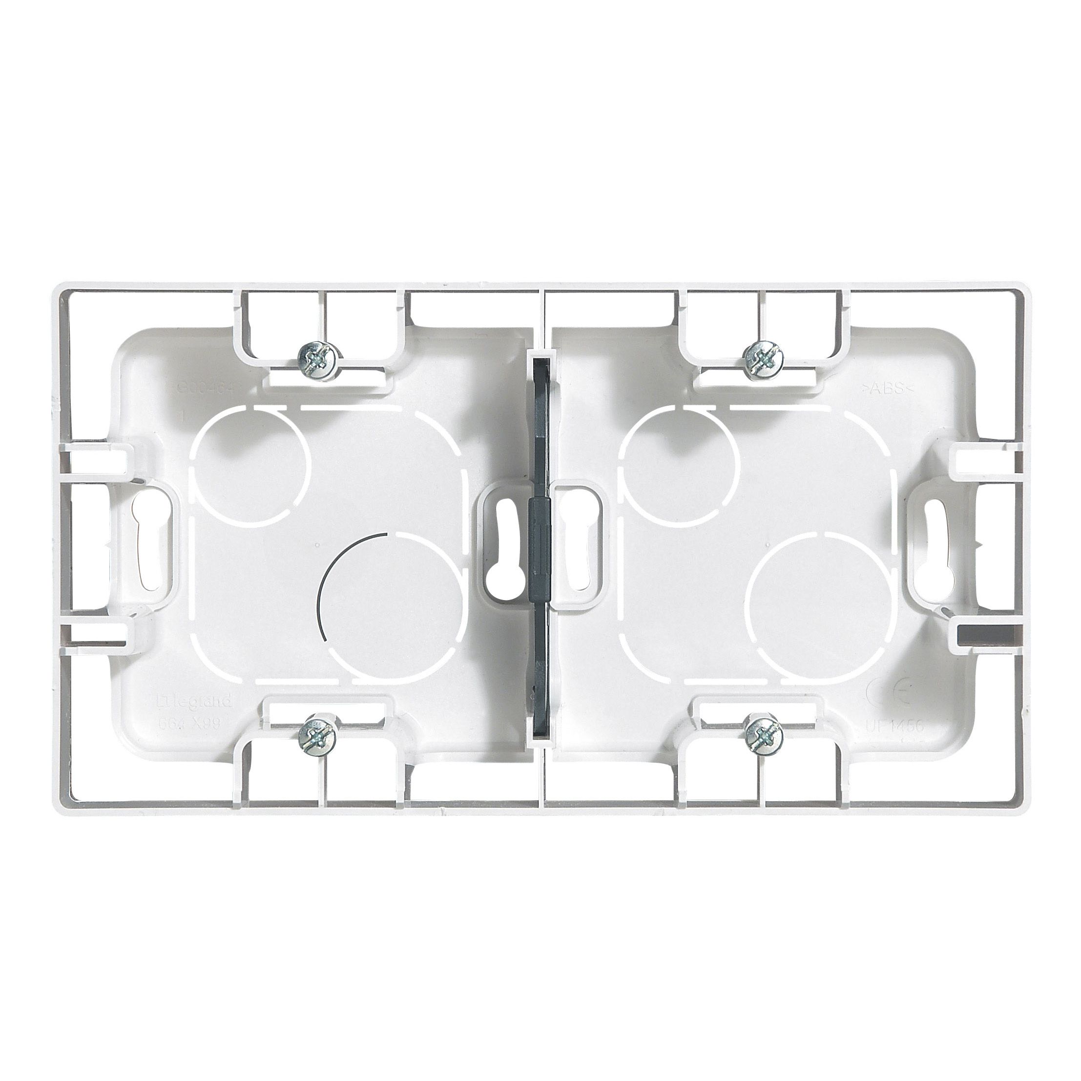 Niloe: nadgradna kutija za 2 mehanizma, dimenzije:159.5 x 88.5mm, visina 40 mm, bela