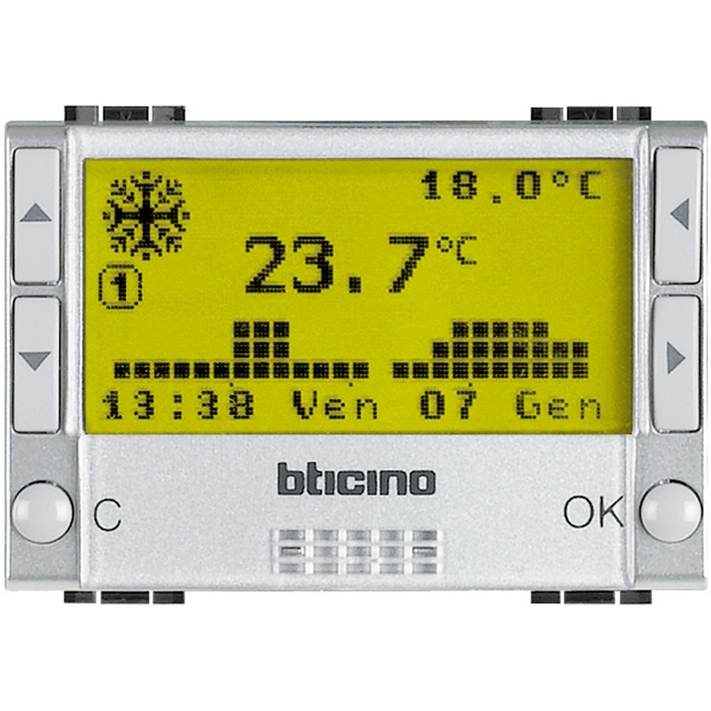 Living Light: elektronski sobni termostat 24h/7 dana, za grjanje i hladjenje, 3-40°C, sa displejem, 1CO, 5A, backup baterija 1 godina, izbor tri temperaturna nivoa za 24h  250V, 3M, bela