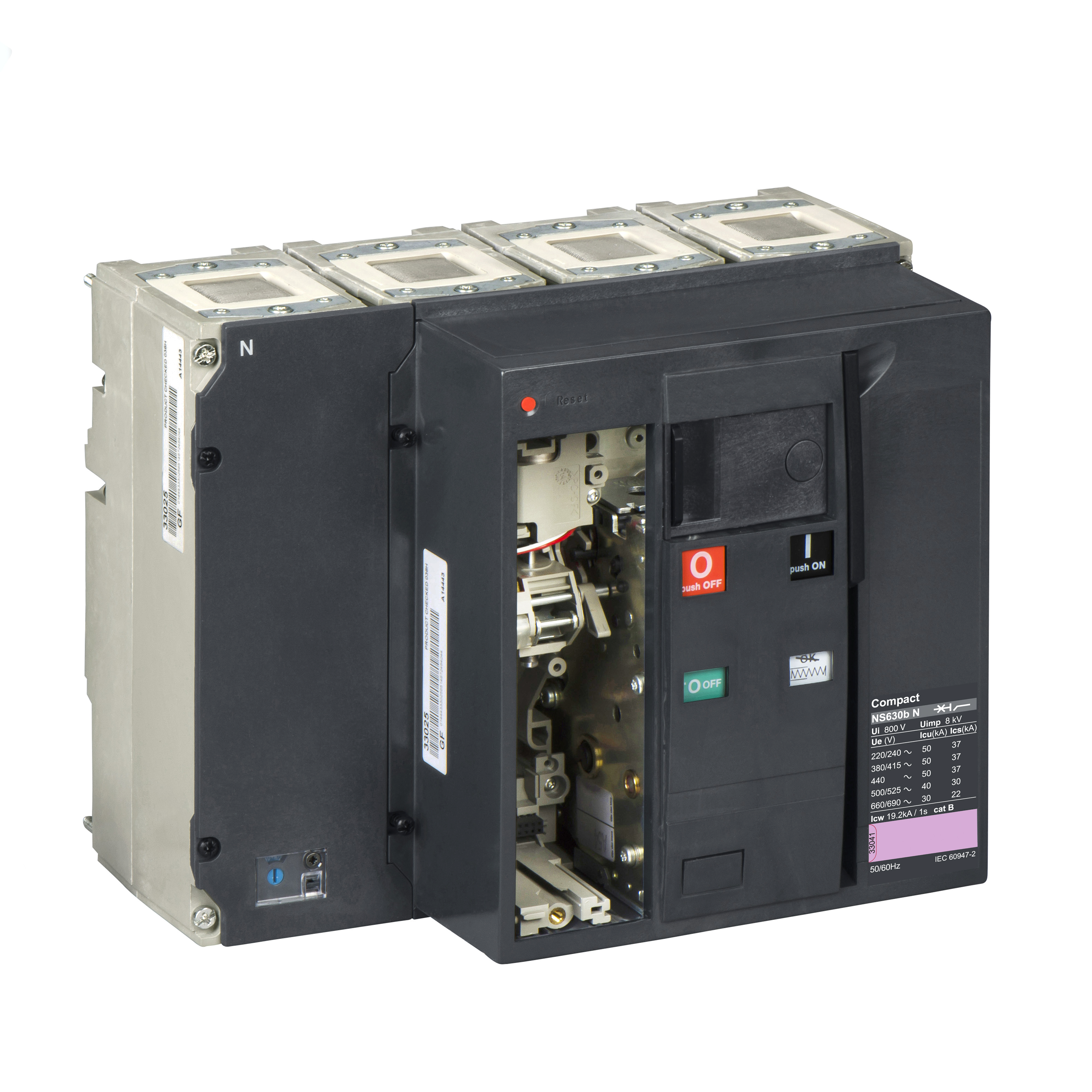 Telo prekidaca Compact NS800-H, 4P, F, In=800A, Un=220/415V AC (Icu=70kA, Ics=75%Icu), sa motornim pogonom