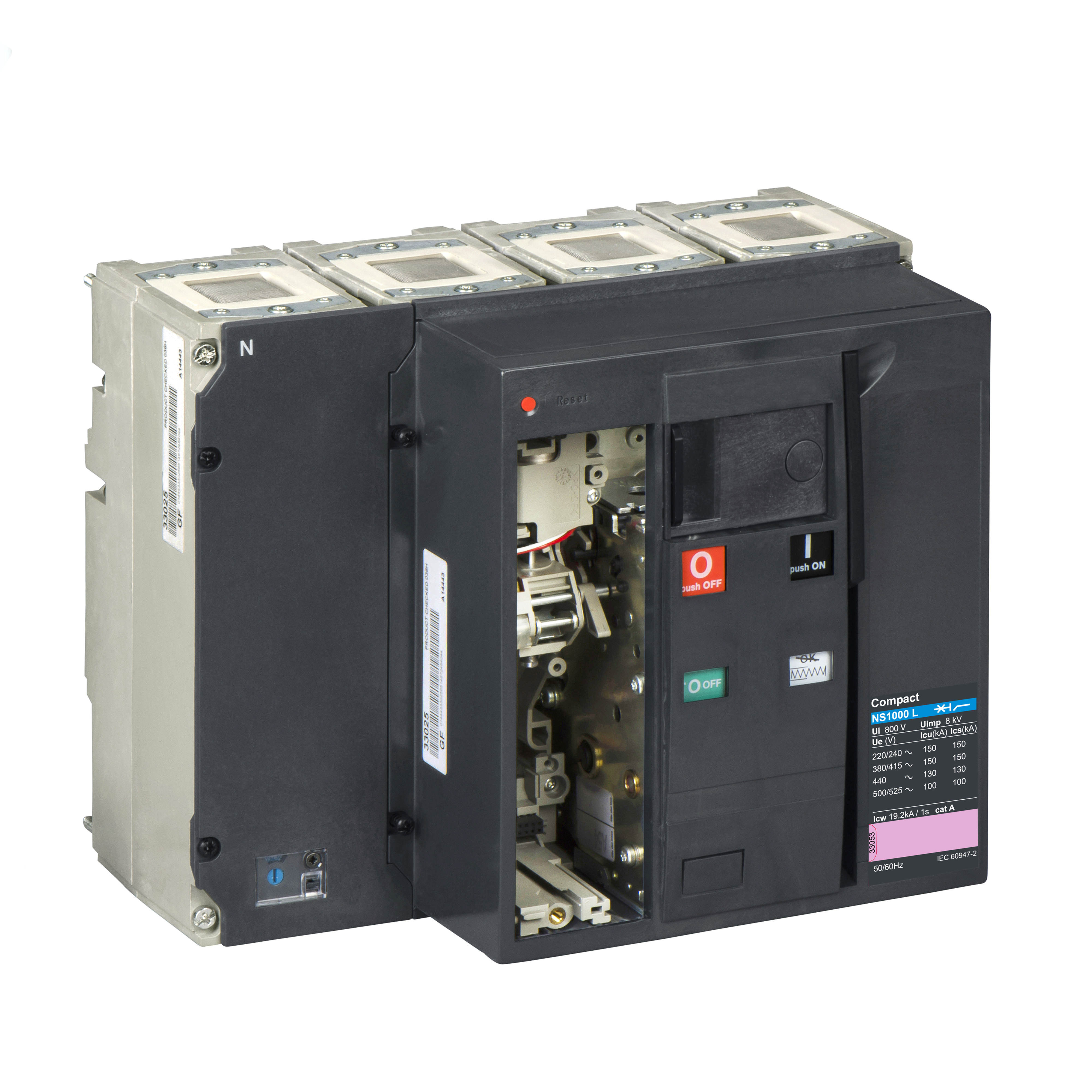 Telo prekidaca Compact NS1000-L, 4P, F, In=1000A, Un=220/415V AC (Icu=150kA, Ics=100%Icu), sa motornim pogonom