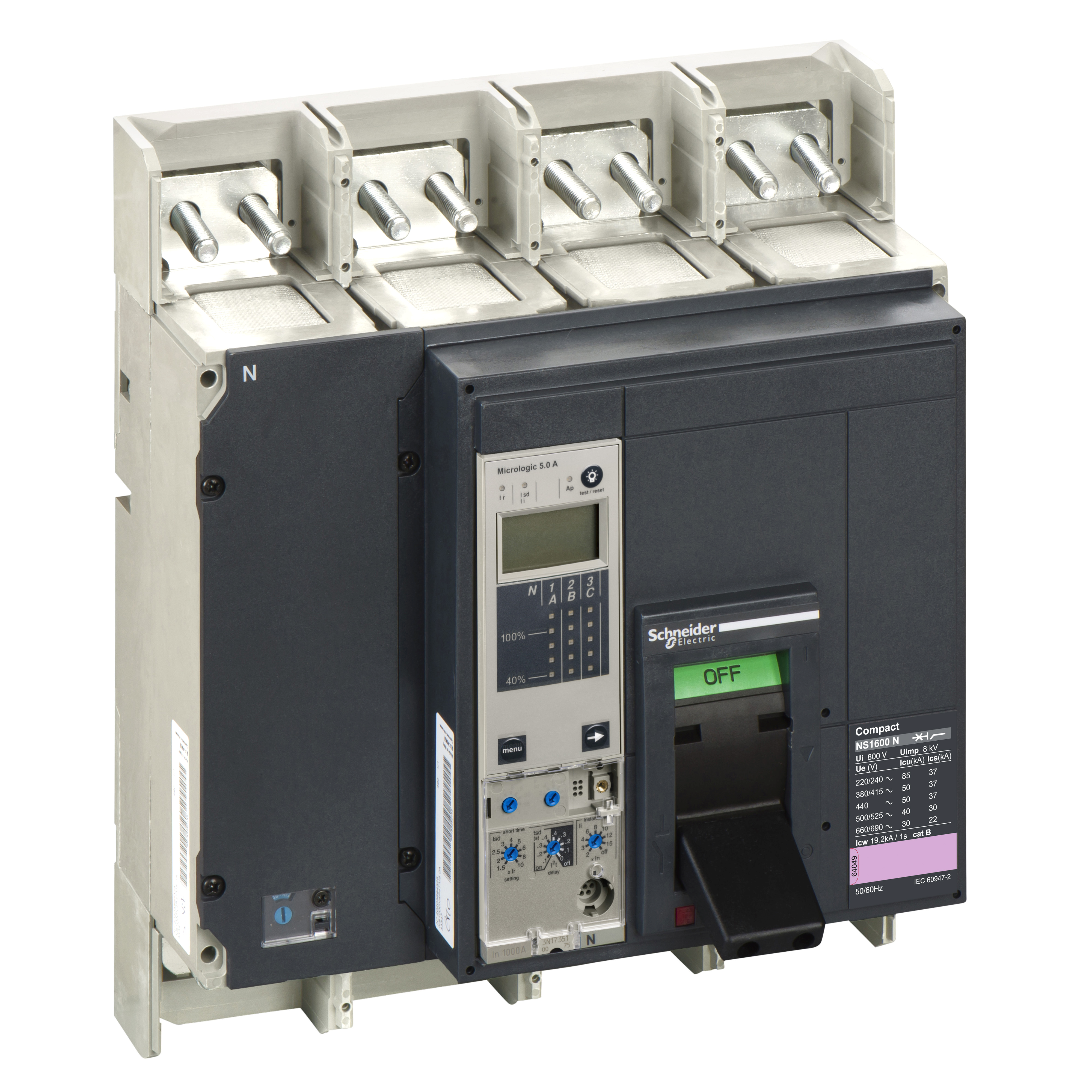 Telo prekidaca Compact NS1600-N, 4P, DO, In=1600A, Un=220/415V AC (Icu=50kA, Ics=75%Icu), sa motornim pogonom