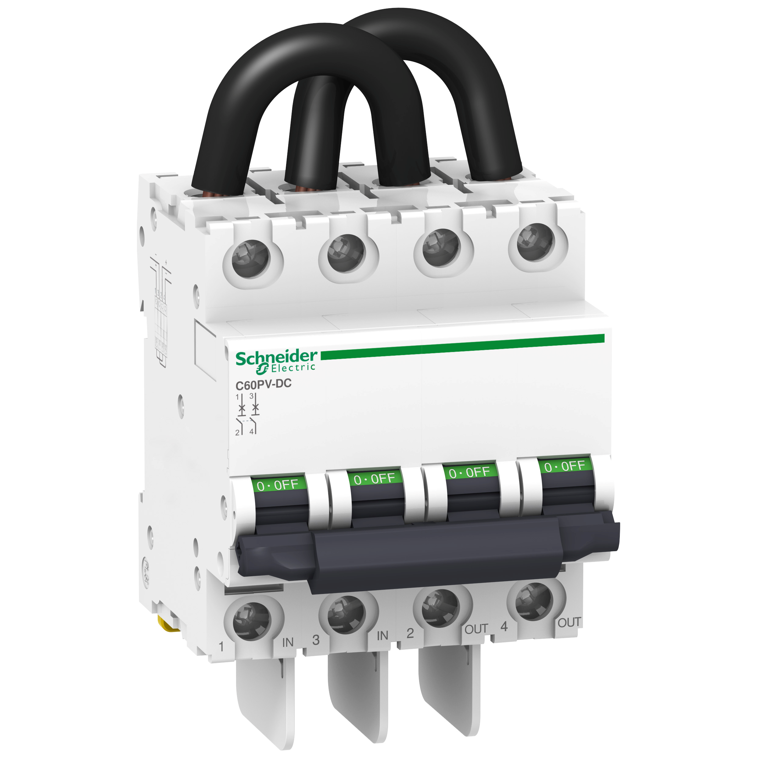 C60PV-DC: automatski prekidac za fotonaponske aplikacije 2P, Icu=1.5kA (800VDC), Icu=3kA (650 VDC), kriva "B", 16A