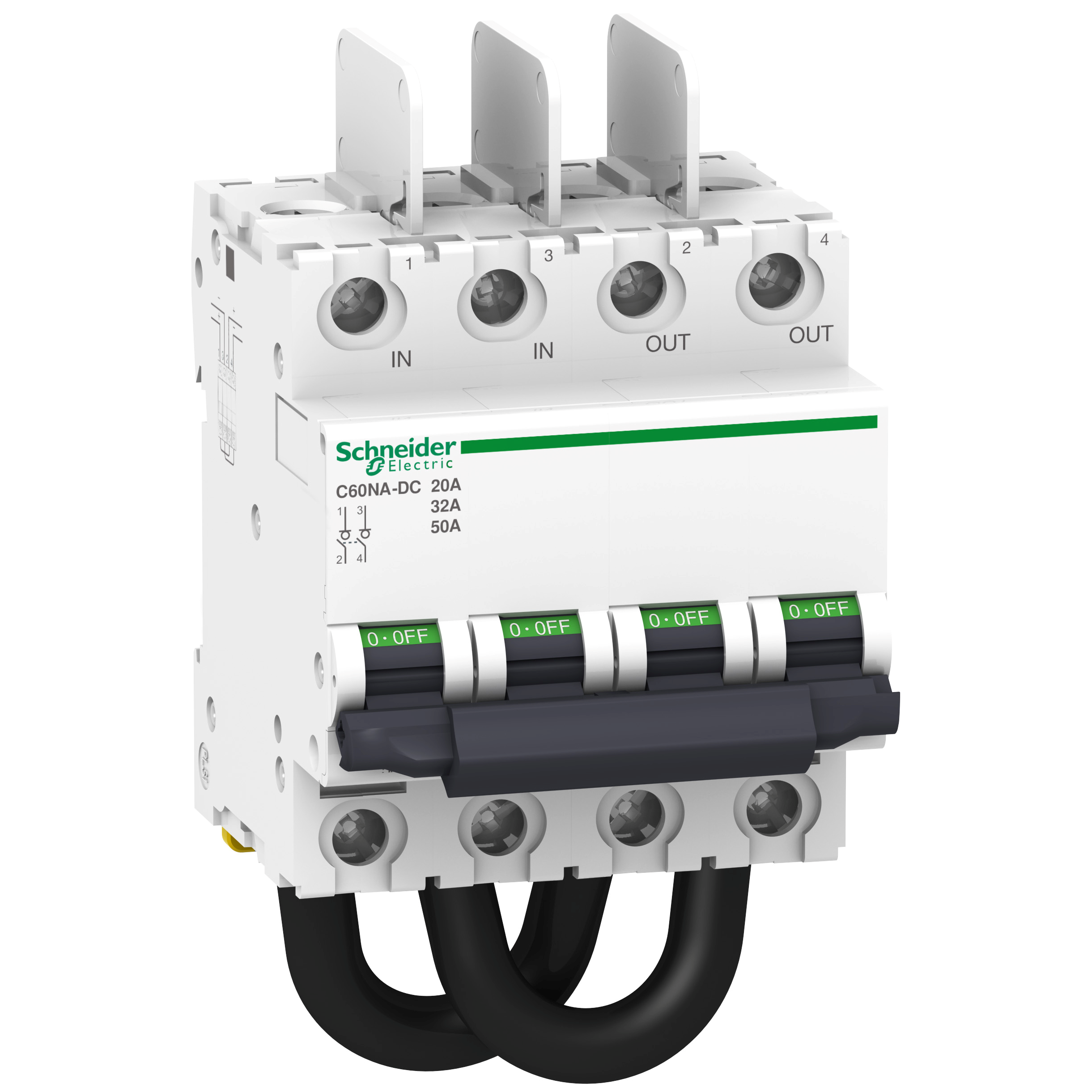 Acti9 C60NA-DC: rastavljac za fotonaponske instalacije, 2P, 50A za 700VDC, 32A za 800VDC i 20A za 1000VDC