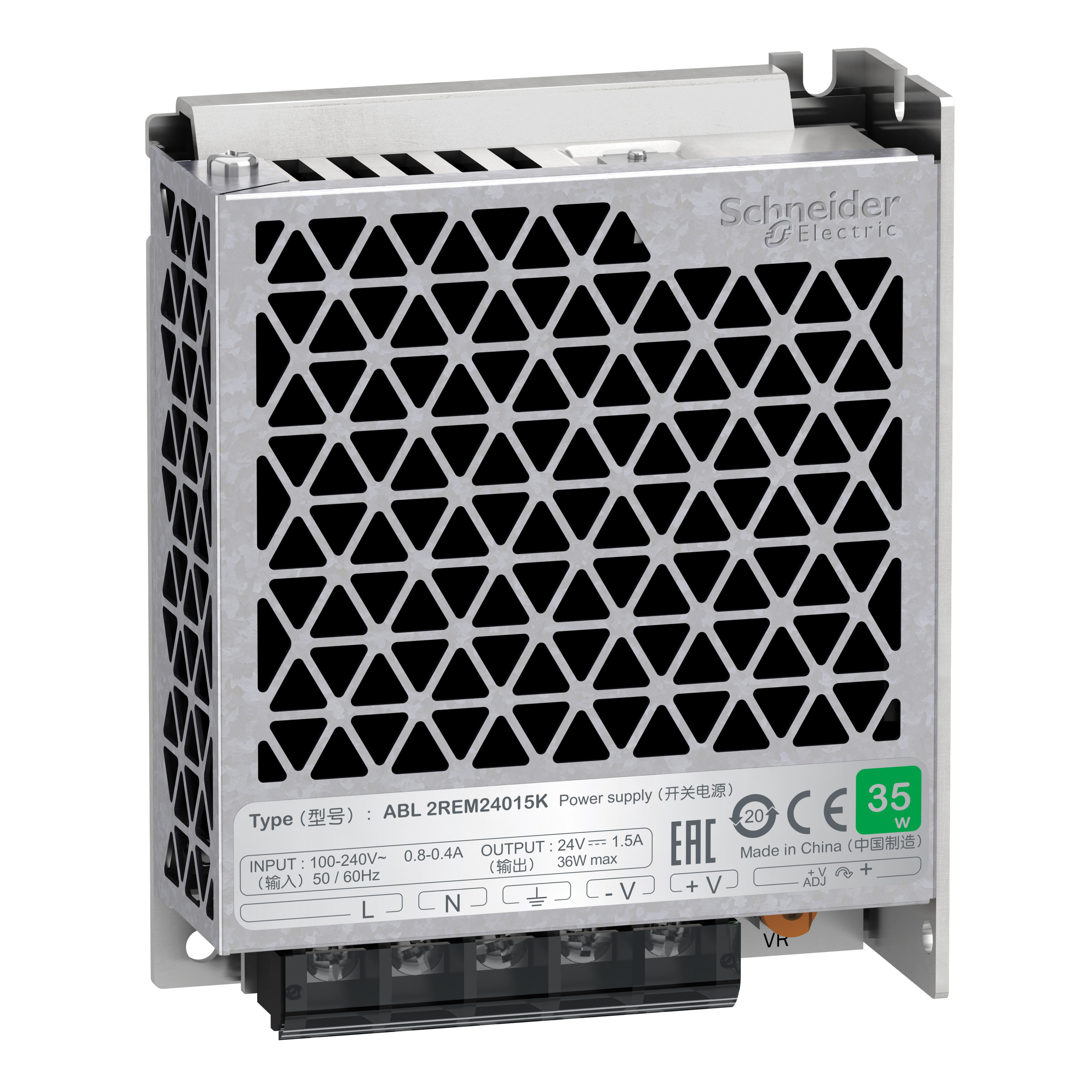 Easy Modicon ABL2: monofazno napajanje - regulisani prekidacki DC izvor, 100...240VAC/24V DC; 36W, 1.5A, IP20