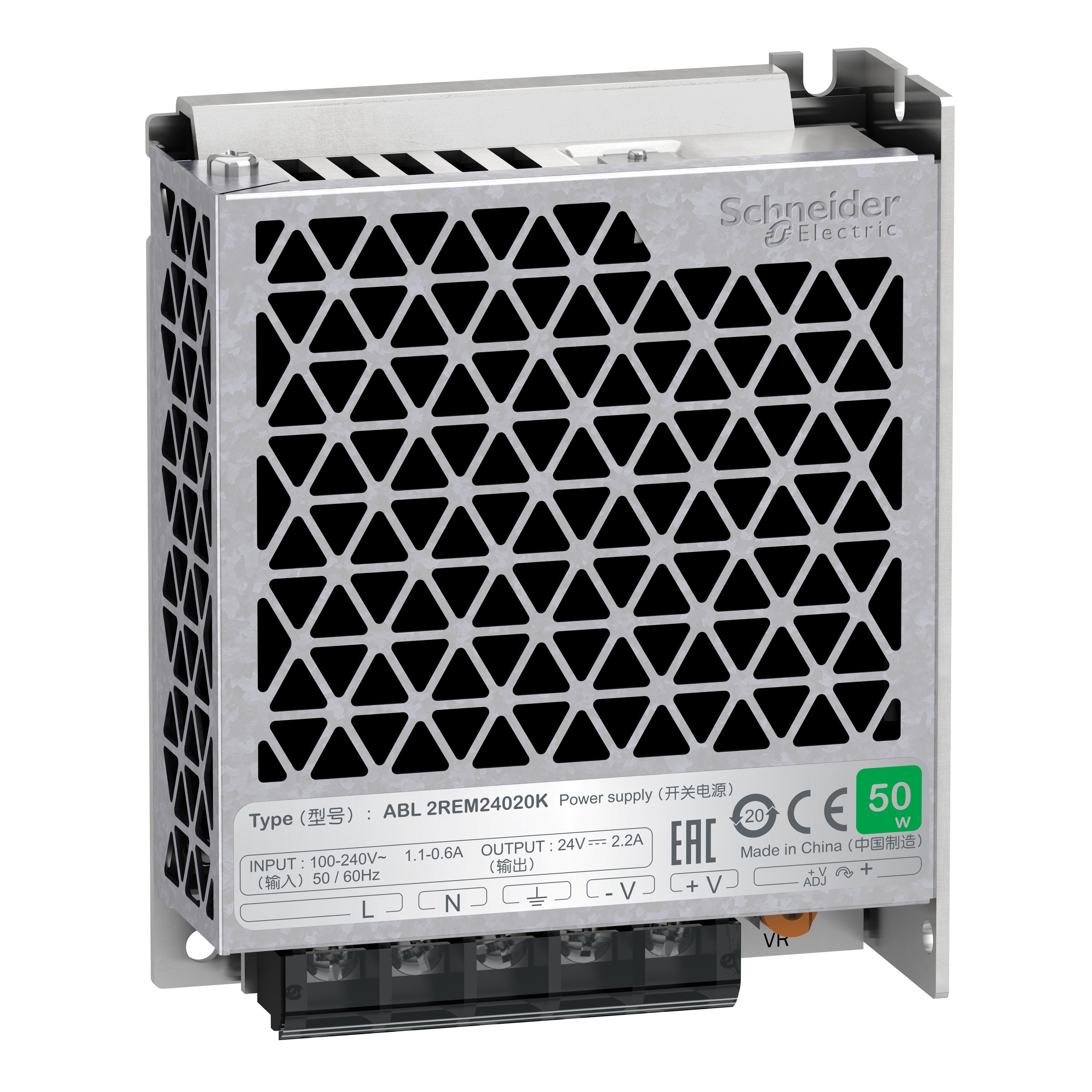 Easy Modicon ABL2: monofazno napajanje - regulisani prekidacki DC izvor, 100...240VAC/24V DC; 53W, 2.2A, IP20