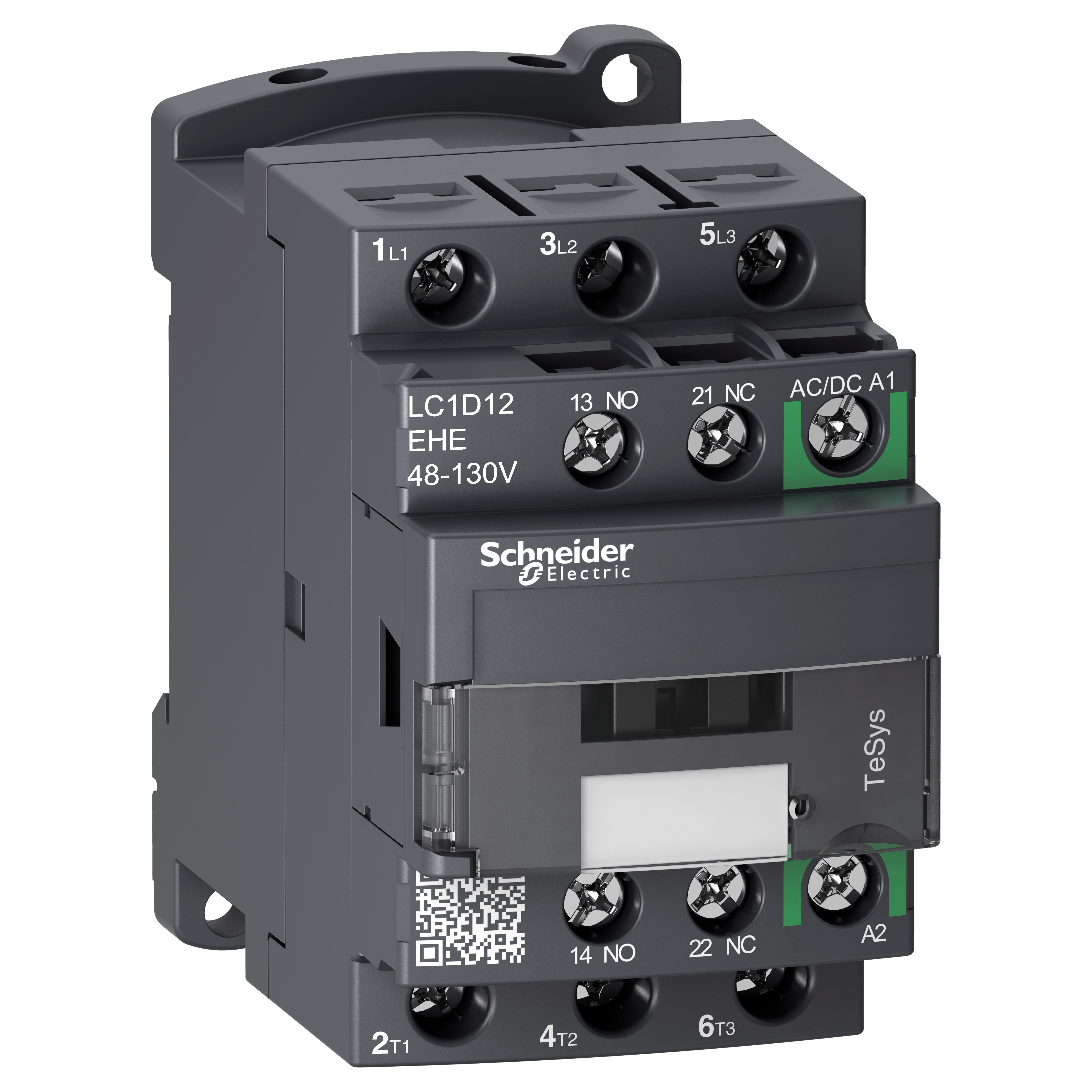 TeSys D Green: kontaktor 3P, 12A (AC-3), 25A (AC-1), 48-130V AC/DC, 1NO+1NC