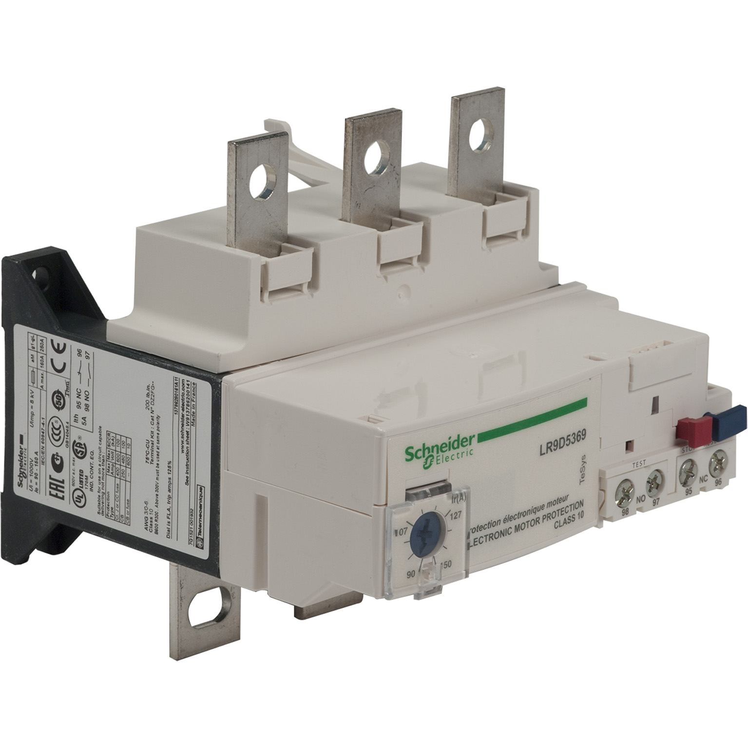 TeSys D: elektronsko prekostrujno rele, kl.10/10A, (90-150)A, na kontaktore D115/D150, AC, 1NO+1NC