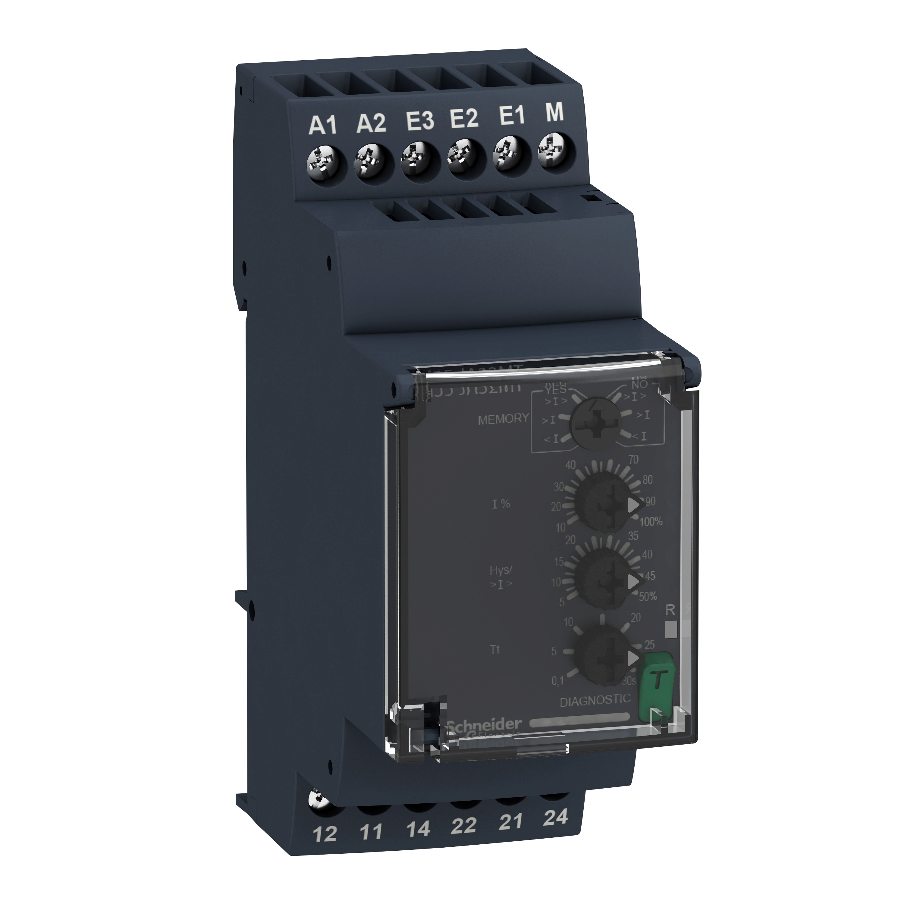 Zelio Control: modularno rele za kontrolu struje 0,15-15A, 380...415V AC, 2 C/O, 8A, off delay 0.1-30s