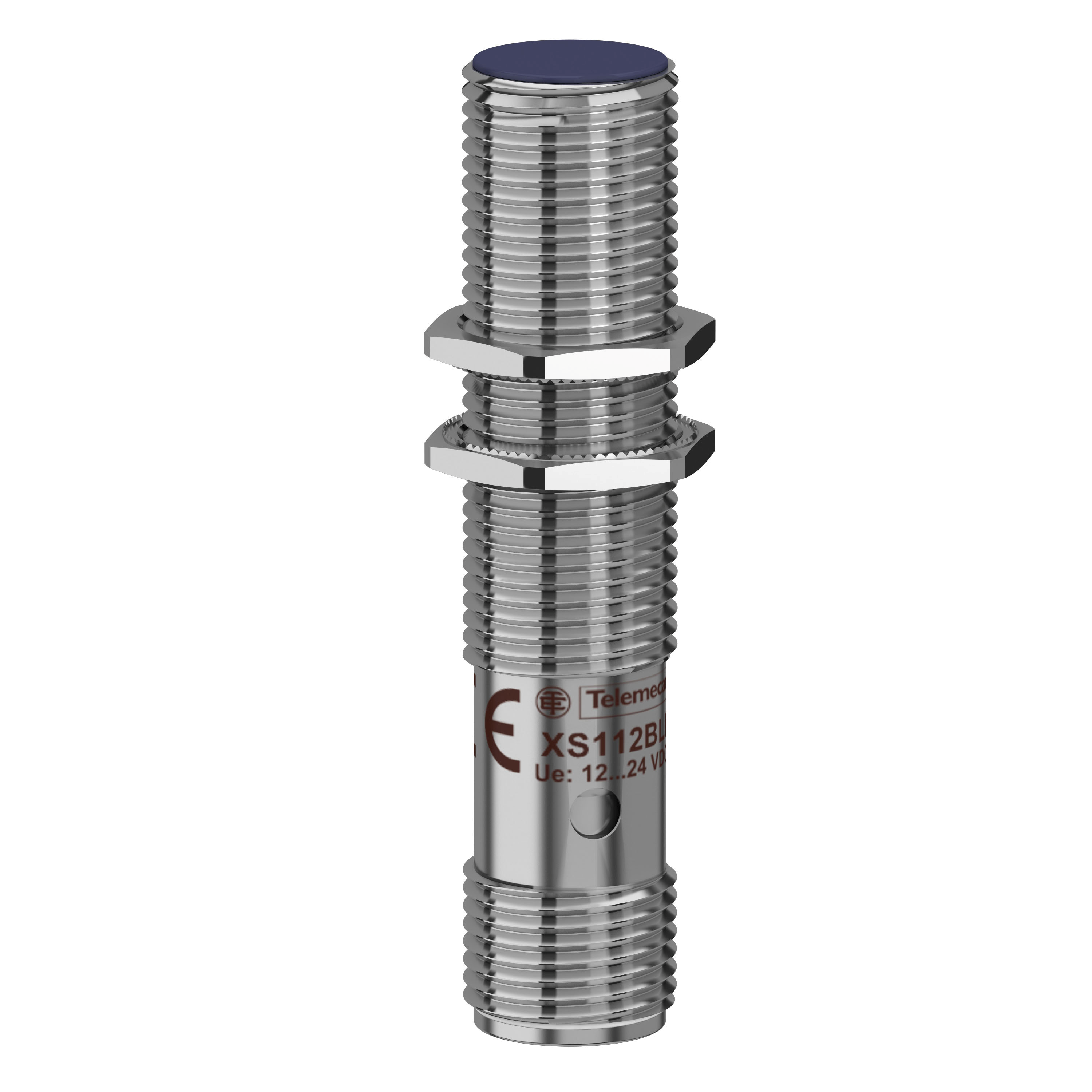 OsiSense XS: inductivni senzor, l=53mm, mesing, Sn=2mm, 12..24VDC, 1NO, PNP, tri provodnika, konektor M12, IP67